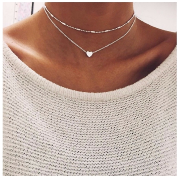 SILVER HEART CHOKER CHUNKY CHAIN - Picture 1 of 5